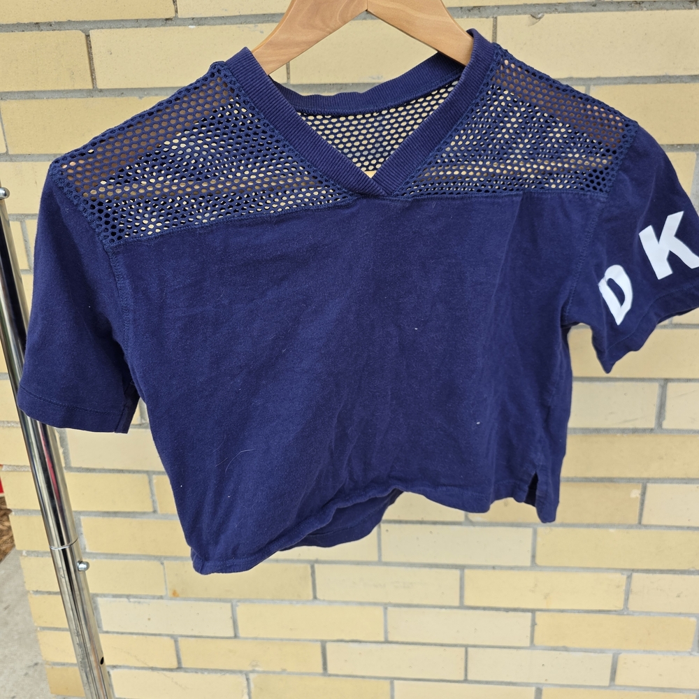 DKNY Kids Short Sleeve Top in Deep Blue with Mesh Accents